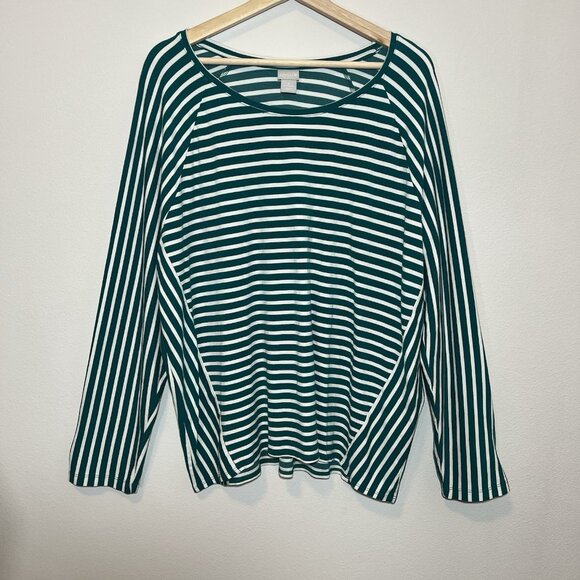 Chico's Tops - Chico’s 4 Women’s Stripe Top Size 2XL Scoop Neck Stretch Knit Pullover Green